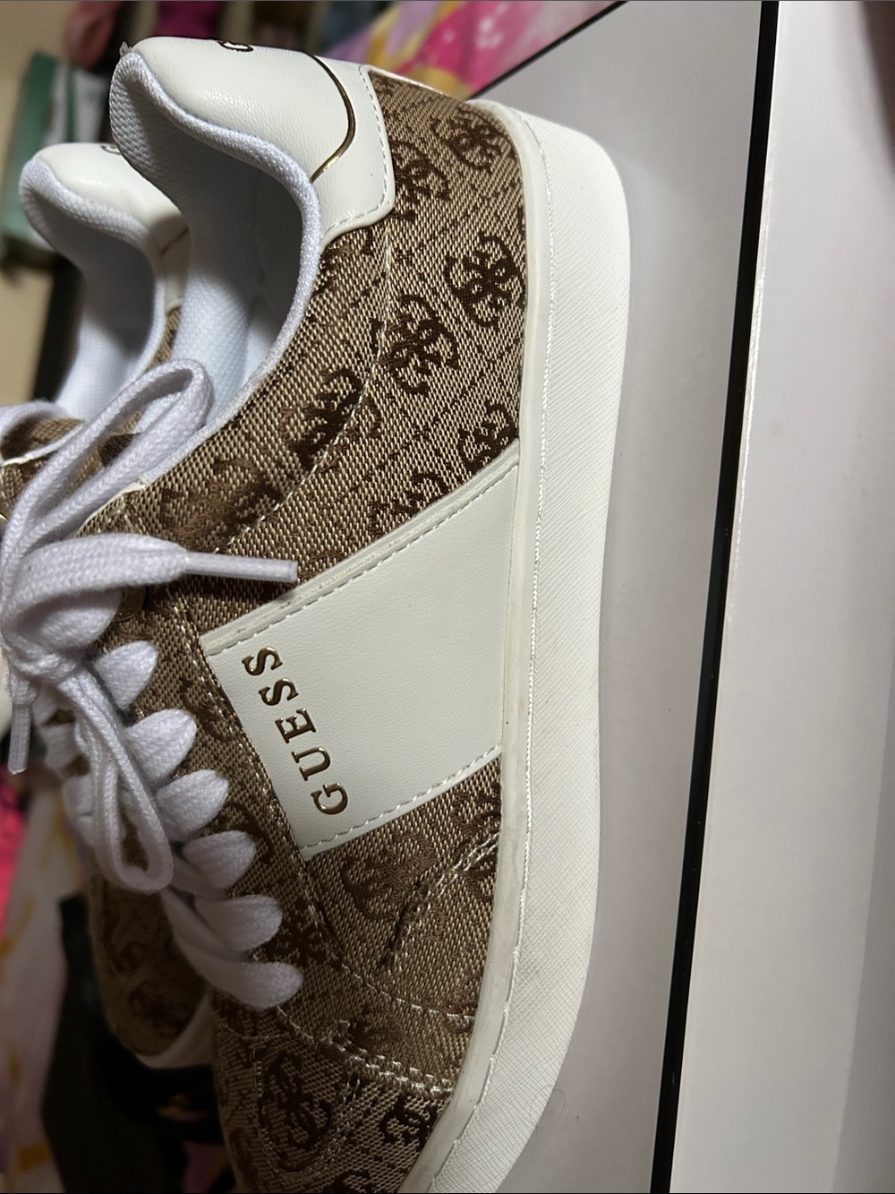 GUESS Beige Logo-Print Low Top Sneakers with White Accents - Picture 3 of 5